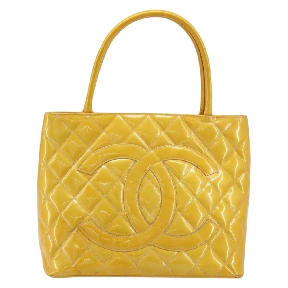 Chanel Patent Leather Standard Tote Bag Yellow